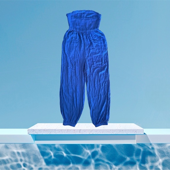 CUPSHE Blue Smocked Bodice Tube Top & Tapered Leg Jumpsuit - Picture 5 of 11